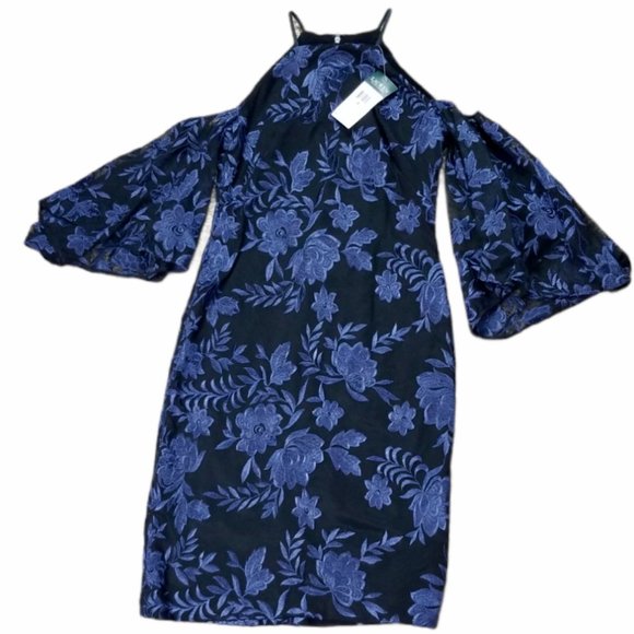 Dresses & Skirts - Lauren Ralph Lauren Black Blue Cold-Shoulder Flowe